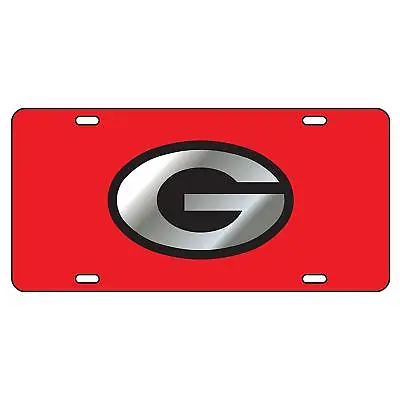 UGA Georgia Bulldogs Red Acrylic Mirrored Silver G License Plate / Car Tag • $24.95