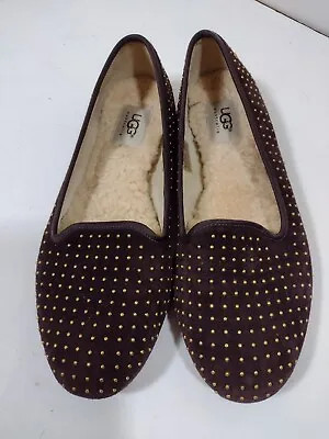 Women's Ugg Flats Shoes Alloway Studded Brown Suede Leather Slip On S/N 1004401 • $24.99