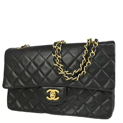 CHANEL CC Matelasse 25 Double Flap Chain Shoulder Bag Leather Black GHW 860RJ669 • $3180