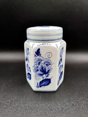 Delft Hexagonal Tea Jar Porcelain Hand Painted 1940s Schoonhoven Holland  AS IS • $18