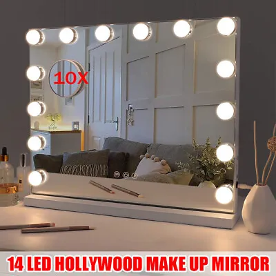 Large Hollywood Mirror Vanity Make Up Mirror With 14 LED Dressing Table UK • £47.90