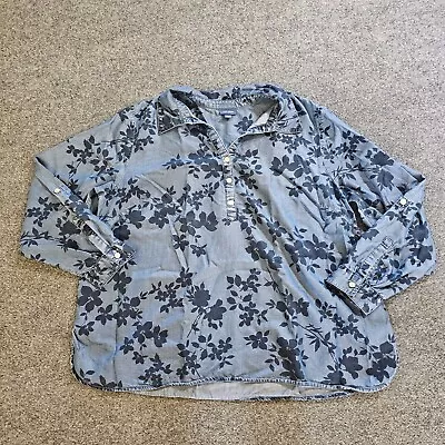 J Jill Top Shirt Womens XL Blue Floral Chambray Collared Long Sleeve Casua • $22.49