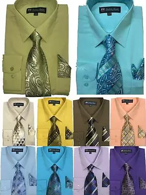 New Men's Dress Shirt W/ Matching Tie And Handkerchief Set  SG-21B • $24.95