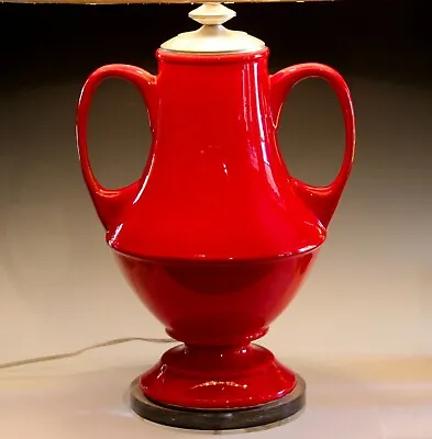 Huge Italian Pottery Vintage Lamp Atomic Red Trophy Large MCM Modern Ceramic 41  • $295