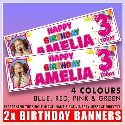 2x PERSONALISED PHOTO BIRTHDAY BANNERS  1st 2nd 3rd 4th 5th 6th BALLOONS 36x11  • £5.49