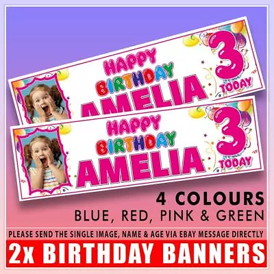 2x PERSONALISED PHOTO BIRTHDAY BANNERS  1st 2nd 3rd 4th 5th 6th BALLOONS 36x11  • £5.49