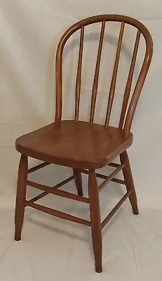 Antique Wooden Sturdy Spindle Bow Back Farmhouse Dining Or Office Chair • $264