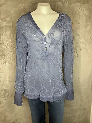 Tempo Paris Blouse Top Lace Blue Size XL Paisley Floral Made In Italy • $39.95