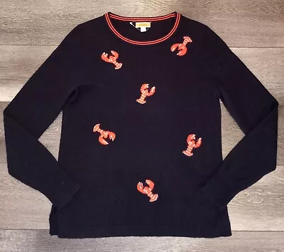 J Crew Cashmere Crewneck Flying Lobster Print Sweater Navy Womans Small • $49.99