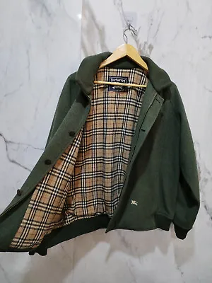 Vintage 80s Burberry Jacket Coat Men's Wool Nova Check Green Size XL • $117.67
