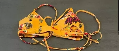 Zaful Medium Yellow & Red Floral Print Adjustable Halter Style Bikini Top • $9