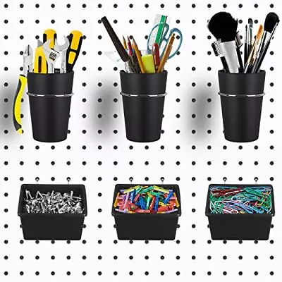 6 Sets Pegboard Bins & Cups With Hooks For Organizing Accessories Tools Storage • $14.60