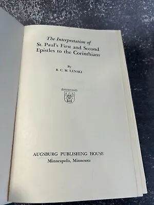Interpretation Of Paul's 1st & 2nd Epistles To The Corinthians By R.C.H. Lenski • $14