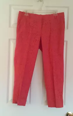 J. Crew Eyelet Cafe Capri Pants 6 Coral Lace Look 100% Cotton Lining Pockets • $15.99