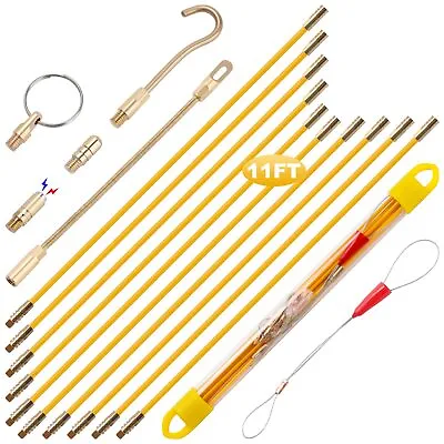 11' Fiberglass Running Electrical Wire Cable Pulling Fish Tape Kit With 5 Dif... • $25.18