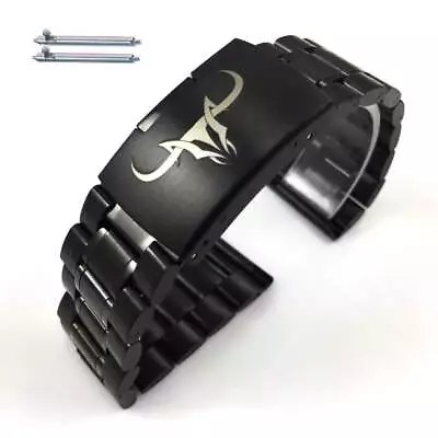 Steel Metal Bracelet Black Replacement Watch Band Strap Bull Horns Skull 5016-13 • $24.95