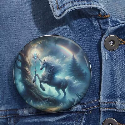 Custom Pin Button Badge Mystical Unicorn Majestic Forest • $5.58