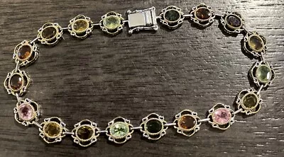 Gems En Vogue Sterling Silver Multi Colored Gemstone Tennis Bracelet 925 NH • $79.99