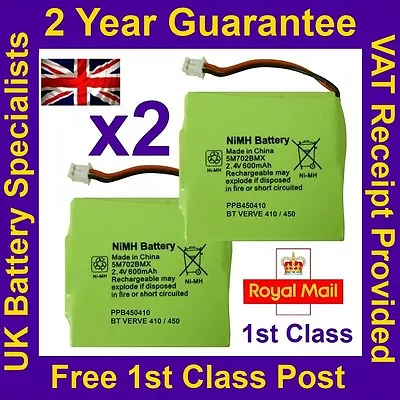 £7.95 • Buy 2x New Replacement Batteries For BT Verve 450 410 Cordless Phones UK 2.4V 600mAh