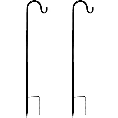 2x Garden Shepherds Crook Hooks For Garden Lights Adjustable Metal Stake Hangers • £5.69