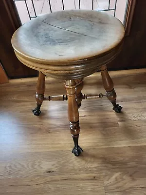 Vintage Antique Adjustable Wood Brass Claw Feet Piano Stool • $94.99