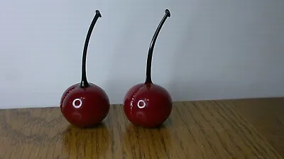 2 Vintage Murano Blown Glass Cherries Excellent Condition Beautiful       Z76 • $34.95