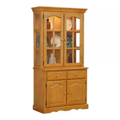 Sunset Trading Oak Selections Wood Keepsake Buffet And Lighted Hutch In Oak • $2276.16