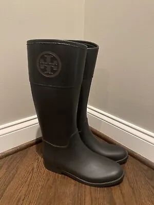 NEW Tory Burch Classic Knee-High Rainboot Black Sz. 11 • $165