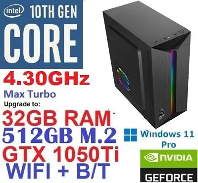 Intel 10TH GEN 4.30GHz 32GB RAM 1070Ti Gaming Desktop PC Home Office WIN 11 Pro • $1190