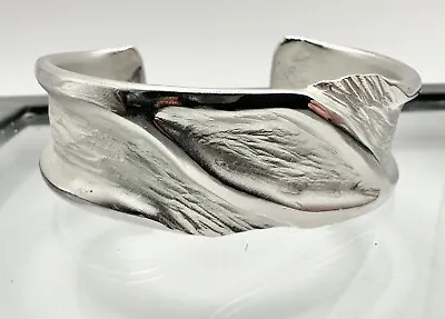 Vintage Abstract Silver Plate Cuff  Bracelet Matte And Polished Raised Design • $29.99