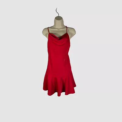 $195 Aidan Mattox Women's Red Halter Cowl-Neck Fit & Flare Mini Dress Size US 2 • $62.78