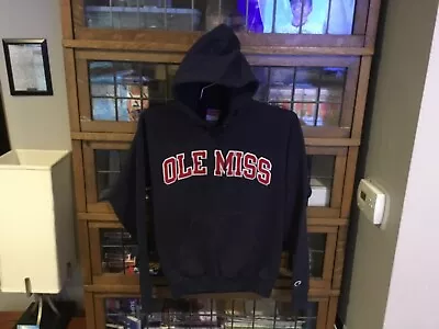 VTG Ole Miss Rebels CHAMPION Blue SEWN PATCHED Hoodie Sweatshirt SZ S - Cool • $34.19