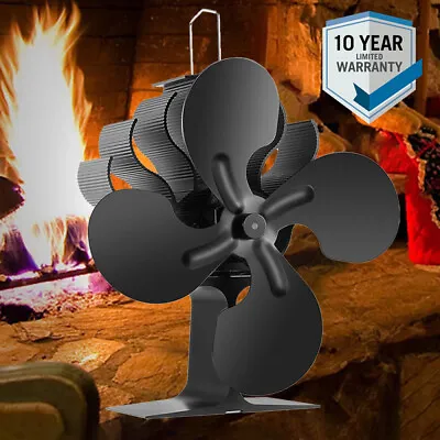 Wood Stove Fan 4 Blades Heat Powered Fireplace Fans Eco Fan For Wood/Log Burner • £18.98