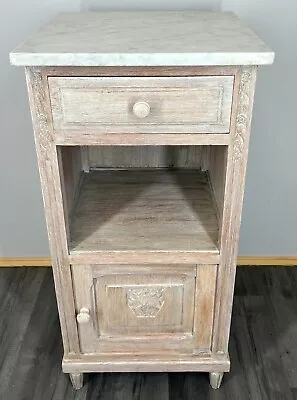 French Shabby Chic Antique Bedside Table Cabinet With Marble Top  (LOT 2634) • £249