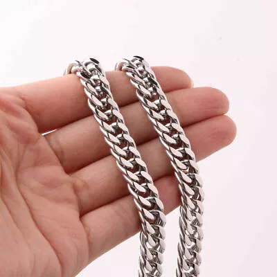 Stainless Steel Silver Curb Cuban Chain Link Men Necklace 8/10/12/14/16/18/21mm • $11.96