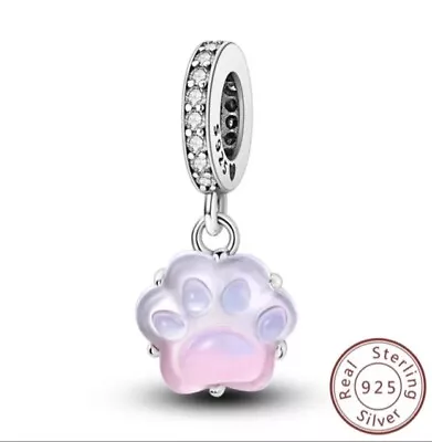 Genuine Sterling Silver 925 Best Friends Dog Cat Charm Paw Love Heart Pink Charm • £8.99