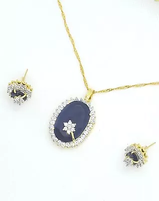 22ct Gold Indian Asian Bridal Jewellery Diamond And Sapphire Pendant Set Lehnga • £22.99