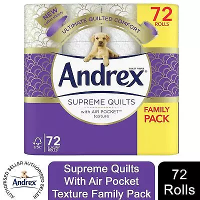 Andrex Toilet Rolls X72 Supreme Quilts Fragrance-Free 3 Ply Toilet Paper • £45.99