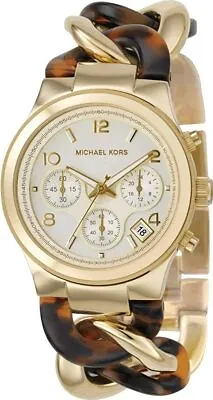 New Michael Kors Runway Twist Gold Tone+acrylic Tortoise Chain Watch Mk4222  • $233.74