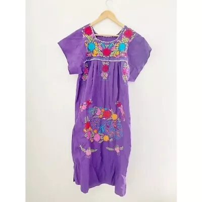 Vintage Dress Small 70s 80s Floral Embroidered Mexican Moo-moo Mumu • $60