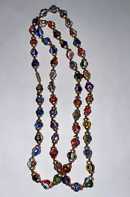 Vintage Antique Venetian Murano Moretti Millefiori Art Glass Bead Necklace 35   • $359