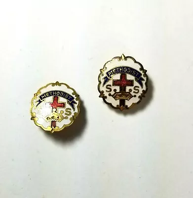2 Methodist Sunday School Christian Cross Religious Award Vintage Lapel Pin • $14.50