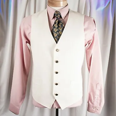 Off White Solid Polyester Men Waistcoat Vest Size S M • $50