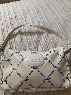 Longchamp Y2K Shoulder Bag White Leather With Blue Logo Print  • $35