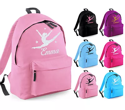 Girls Personalised Dance Gymnastics Glitter Backpack Kids School Rucksack Bag • £9.99