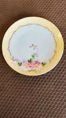 Meito China Hand Painted Made In Japan Pink Floral Yellow Border 6  Plate • $8.99