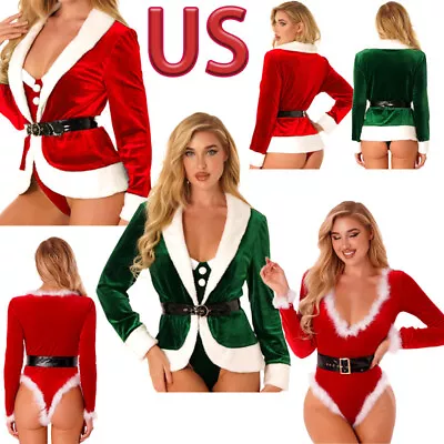 US Sexy Women Mrs Santa Claus Jacket Coat Cosplay Costume Christmas Top +Belt • $6.25