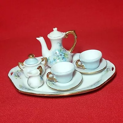 VTG Miniature Tea Set Blue Floral Forget Me Not Gold Trim 10 Pc • $29.95