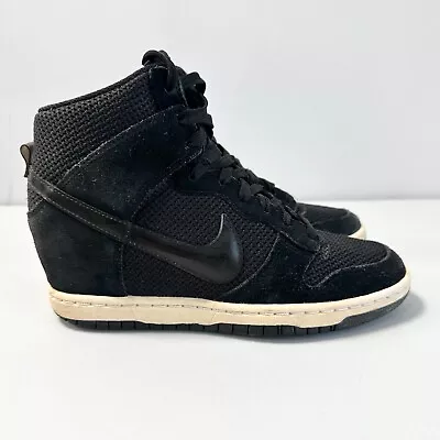 Nike Dunk Sky Hi High Shoes Womens Size US 6 Black Hidden Wedge Heel Sneakers • $65