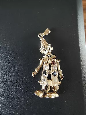 9ct Yellow Gold Articulated Clown Pendant / Charm With Coloured Stones • £67